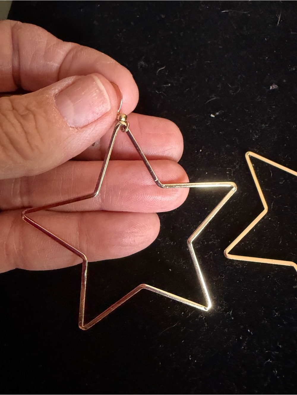 Gold Star Wire Hoop Earrings - Picture 3 of 5